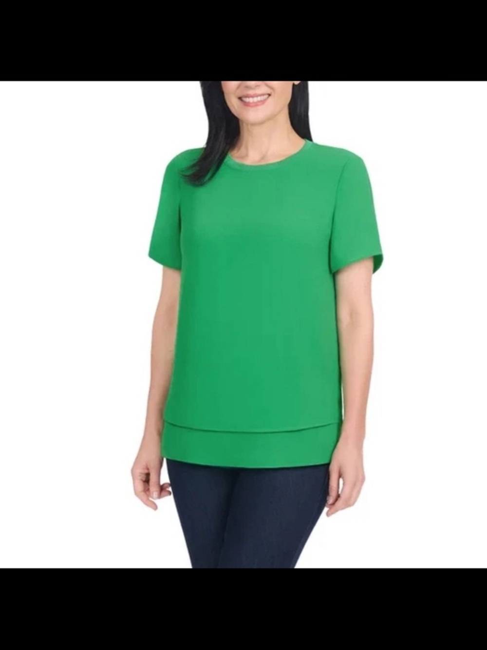 Hilary Radley Short Sleeve Layered-Hem Top in Green